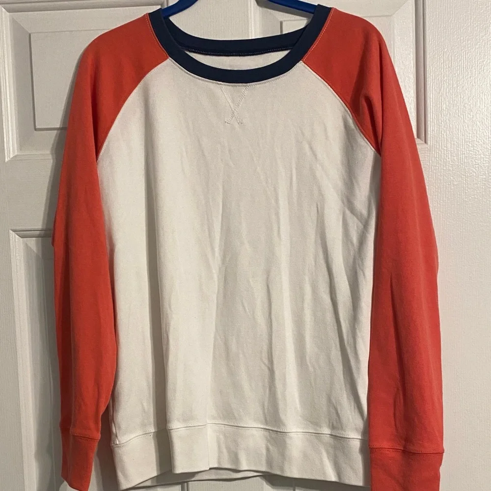 Eddie Bauer White and Orange Crewneck Top. Soft and comfortable - Picture 1 of 7